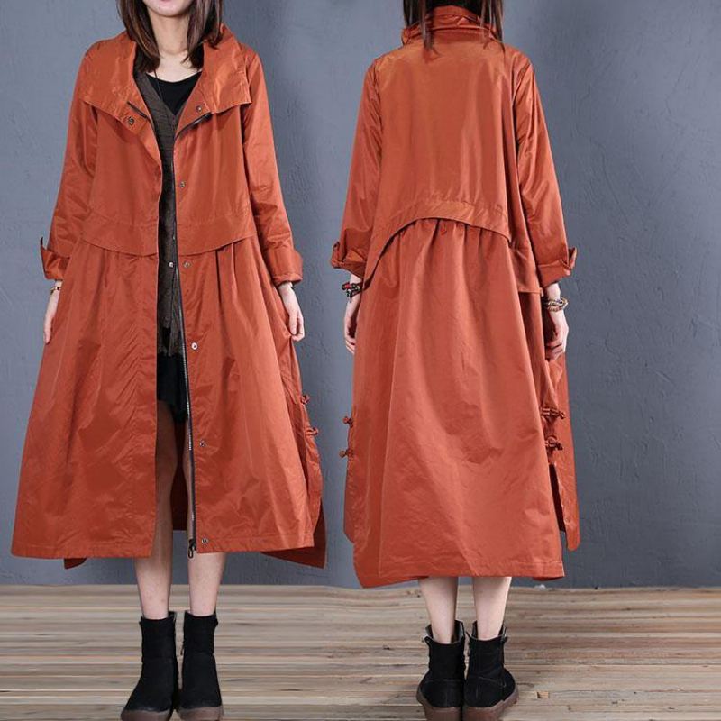 Manteau Maxi Décontracté De Luxe D'automne Rouge Bas Haut Design Vêtements D'extérieur - Trenchs femmes