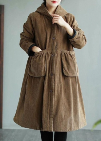 Manteau Maxi À La Mode Avec Poches À Capuche Modernes Kaki Vêtements D'extérieur Quotidiens