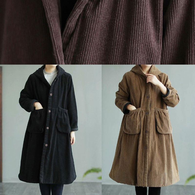 Manteau Maxi À La Mode Avec Poches À Capuche Modernes Kaki Vêtements D'extérieur Quotidiens - Kaki