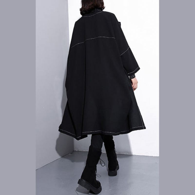 Manteau Maxi Noir De Luxe Grande Taille Col Rond Baggy Poches Boutique - Trenchs femmes