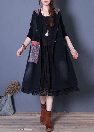 Manteau Maxi Oversize Fin Automne Manteaux À Capuche Patchwork Noir