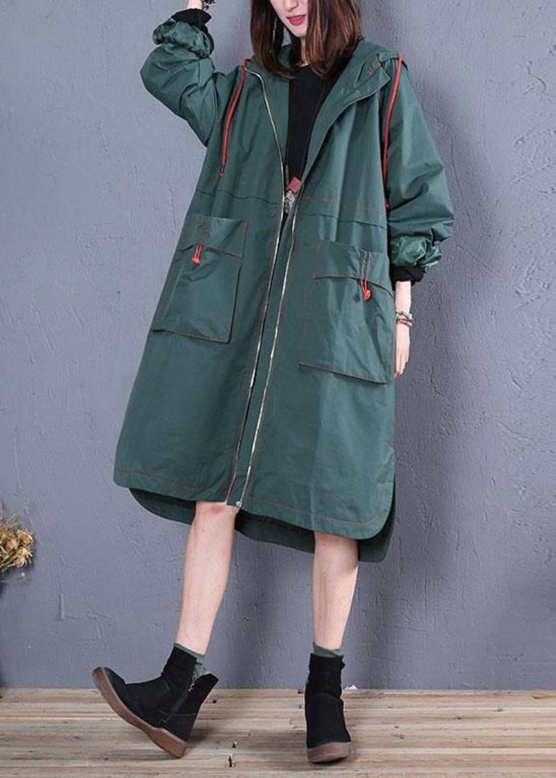 Manteau Maxi Surdimensionné Pour Femme Manteaux À Capuche Ouverts Sur Le Côté Vert Automne