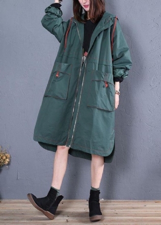 Manteau Maxi Surdimensionné Pour Femme Manteaux À Capuche Ouverts Sur Le Côté Vert Automne