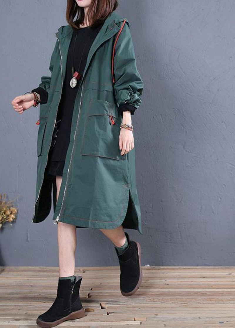 Manteau Maxi Surdimensionné Pour Femme Manteaux À Capuche Ouverts Sur Le Côté Vert Automne - Trenchs femmes