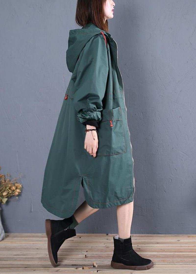 Manteau Maxi Surdimensionné Pour Femme Manteaux À Capuche Ouverts Sur Le Côté Vert Automne - Trenchs femmes