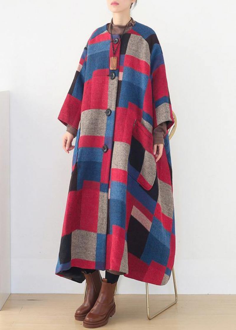 Manteau Maxi Surdimensionné Hiver Cachemire Coatred Plaid Mode Vêtements D'extérieur En Laine