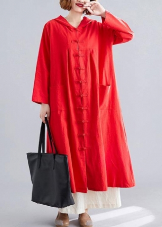 Manteau Rouge Pour Femmes Grande Taille Manteaux À Capuche Poches À Boutons Chinois