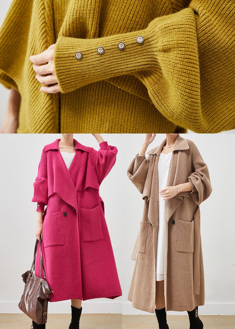 Manteau En Tricot Avec Poches Surdimensionnées Rose Moderne Vêtement D'extérieur Printemps - Trenchs femmes