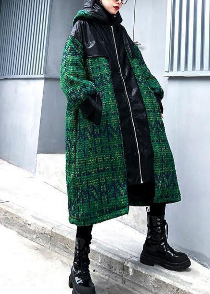 Manteau Tricoté Esthétique Tendance Grande Taille Manteaux Vert À Capuche Et Fermeture Éclair