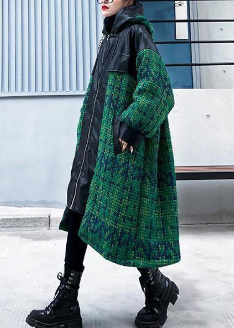 Manteau Tricoté Esthétique Tendance Grande Taille Manteaux Vert À Capuche Et Fermeture Éclair - Trenchs femmes