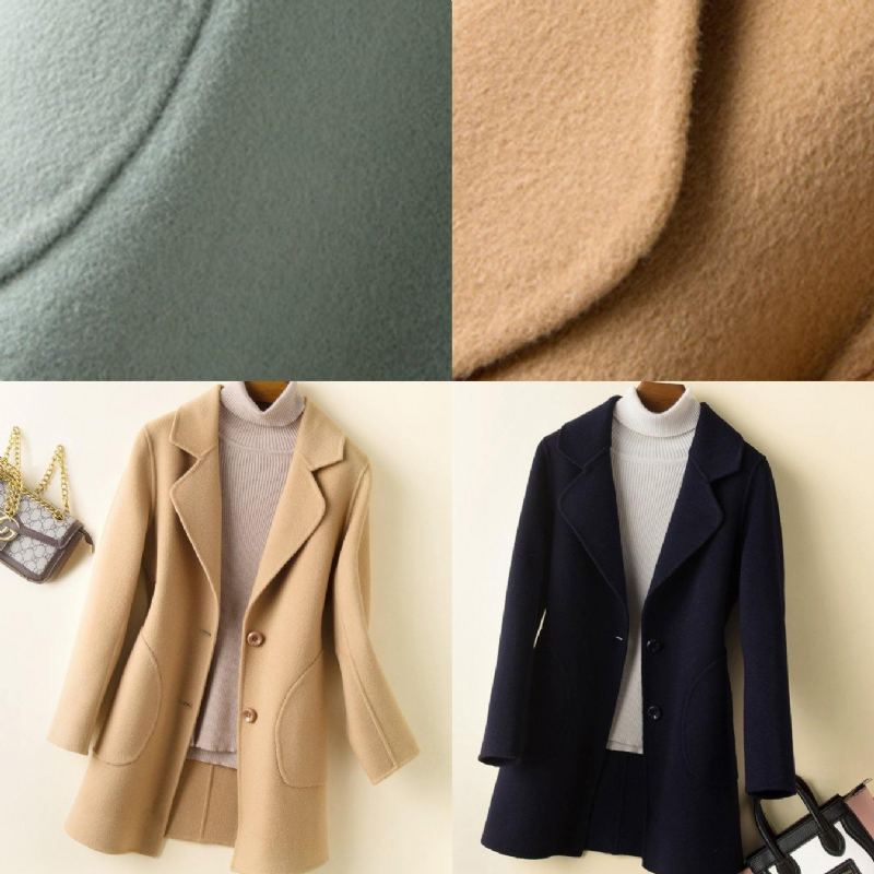 Manteau Tunique Élégant Avec Poches Crantées À La Mode Beige Vêtements D'extérieur Artistiques - Vert