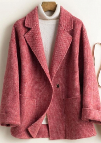 Manteau Tunique Français Avec Poches Crantées À La Mode À Carreaux Roses Vêtements D'extérieur Quotidiens