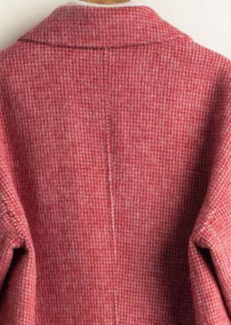 Manteau Tunique Français Avec Poches Crantées À La Mode À Carreaux Roses Vêtements D'extérieur Quotidiens - Rose