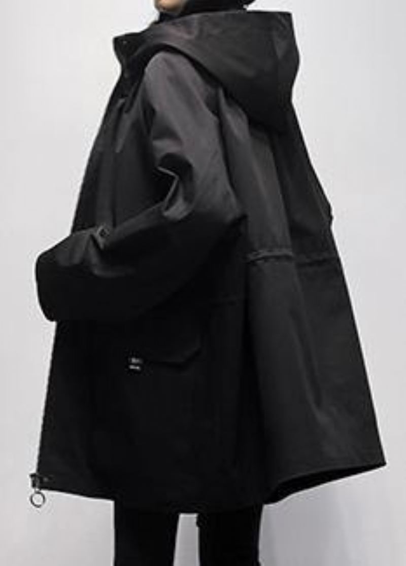 Manteau Tunique Noir Naturel Grande Taille Manteaux De Travail À Capuche Pour Femmes Cintrés - Trenchs femmes