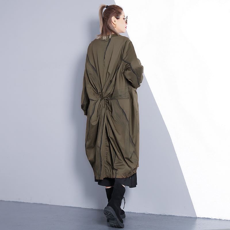 Manteau Vert Armée Fine Grande Taille Col Montant Long Nouveau Trench Baggy Cintré - Vert