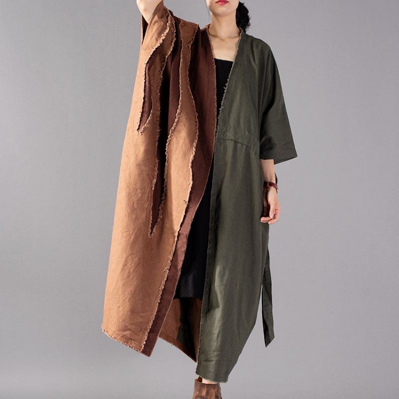 Manteau Vert Armée Fine Trench-coat Surdimensionné En Patchwork Vestes À Cordon De Serrage À La Mode - Trenchs femmes