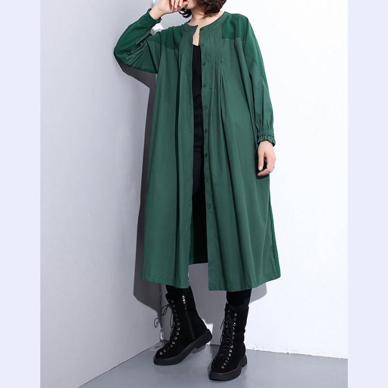 Manteau Vert Vintage Grande Taille Col Montant D'hiver Femmes Poches Patchwork Manteaux - Noir