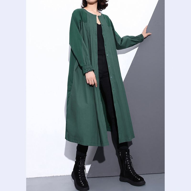 Manteau Vert Vintage Grande Taille Col Montant D'hiver Femmes Poches Patchwork Manteaux - Noir