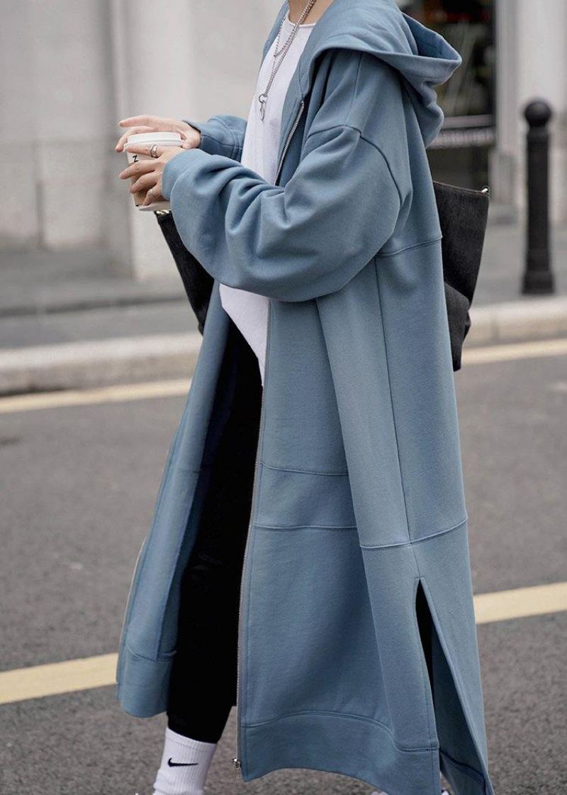 Manteaux À Capuche Pour Femmes Ouverts Sur Le Côté De Mode Bleus Quotidiens - Bleu