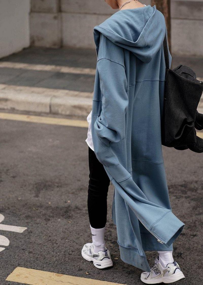 Manteaux À Capuche Pour Femmes Ouverts Sur Le Côté De Mode Bleus Quotidiens - Bleu