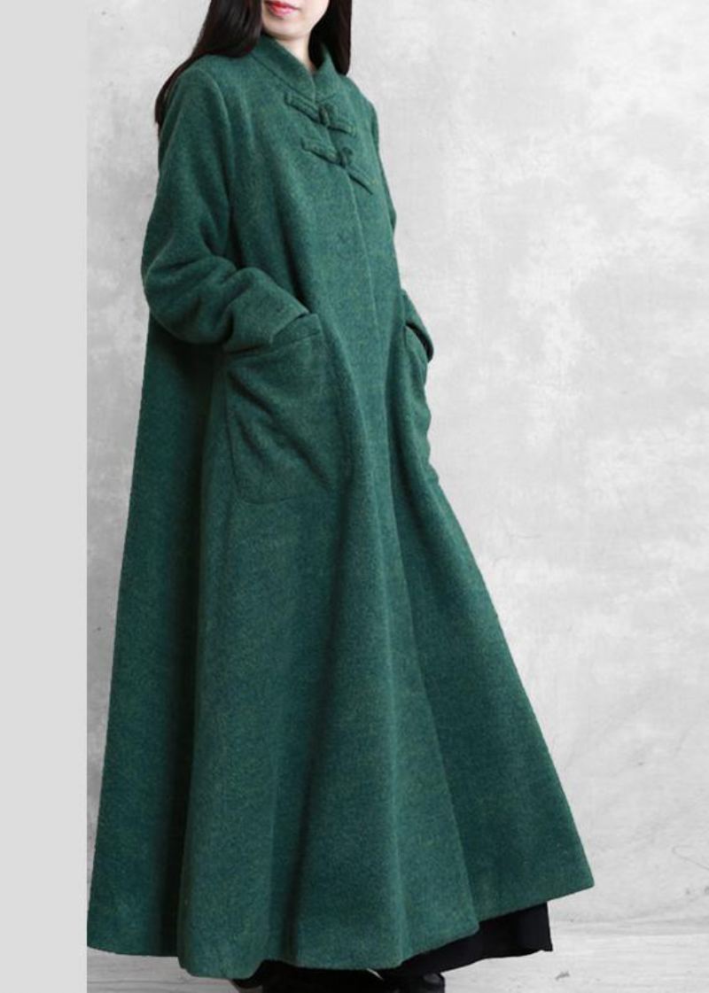 Manteaux Fins Grande Taille Manteau Vert Col Montant Poches En Laine - Trenchs femmes