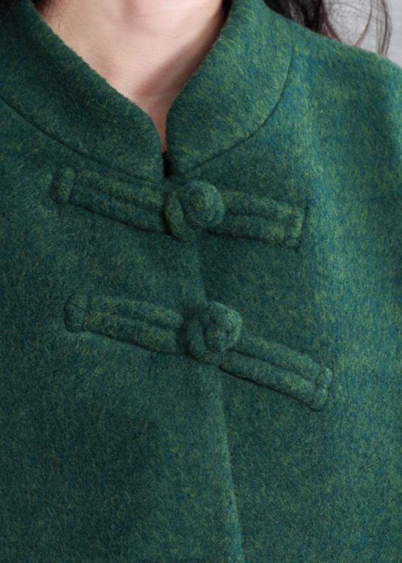 Manteaux Fins Grande Taille Manteau Vert Col Montant Poches En Laine - Trenchs femmes