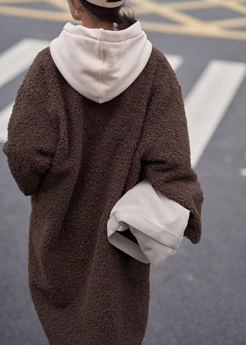 Manteaux Fins Mi-longs Grande Taille Vêtements D'extérieur En Laine Col Rond Chocolat Deux Façons De Porter Des - Noir