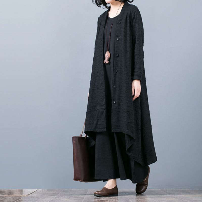 Manteaux Jacquard Noirs Surdimensionnés Pour Femmes Baggy À Grand Ourlet Design Asymétrique Vêtements D'extérieur Patchwork Manteau Maxi Boutique - Trenchs femmes