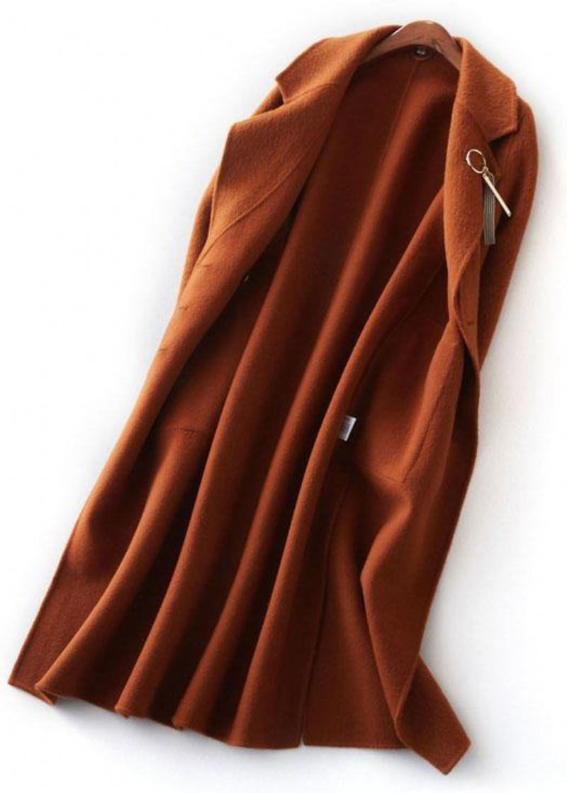 Manteaux En Laine Marron Fin Vêtements Grande Taille Maxi Côté Ouvert Manteau Cranté - Vert