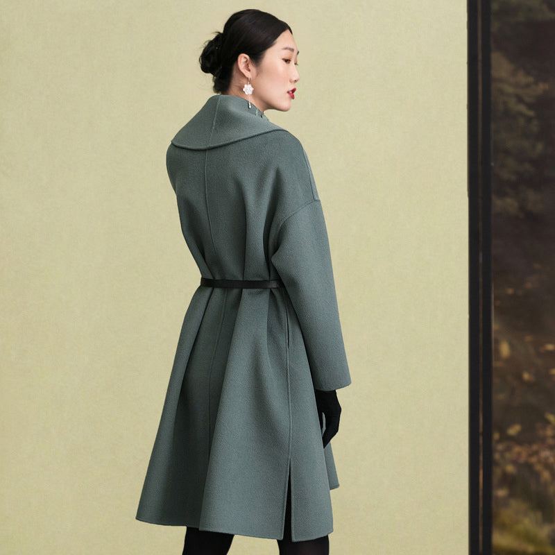 Manteaux En Laine Vert Armée Pour Femmes Grande Taille Manteau D'hiver Brodé Manches Longues Vêtements D'extérieur En - Trenchs femmes