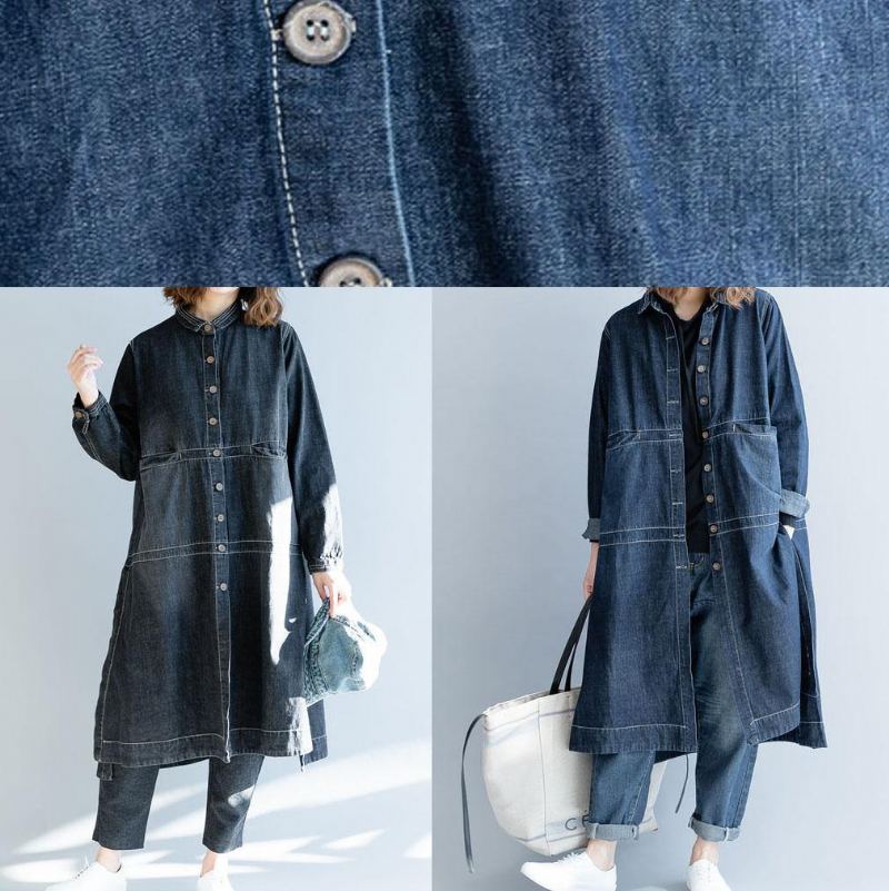 Manteaux Longs En Denim Noir Pour Femmes Tenues De Travail À La Mode D'automne Ouverts Sur Le Côté - Jean Noir