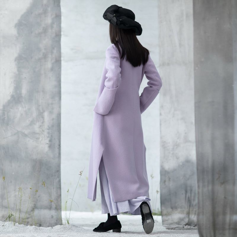 Manteaux De Luxe En Laine Violets Tendance Grande Taille Ouvert Sur Le Côté Long Manteau D'hiver Vêtements D'extérieur Brodés - Trenchs femmes