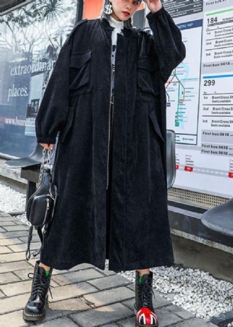 Manteaux De Mode À Fermeture Éclair Biologique Pour Femmes Vêtements D'extérieur Noirs Grande Taille Automne