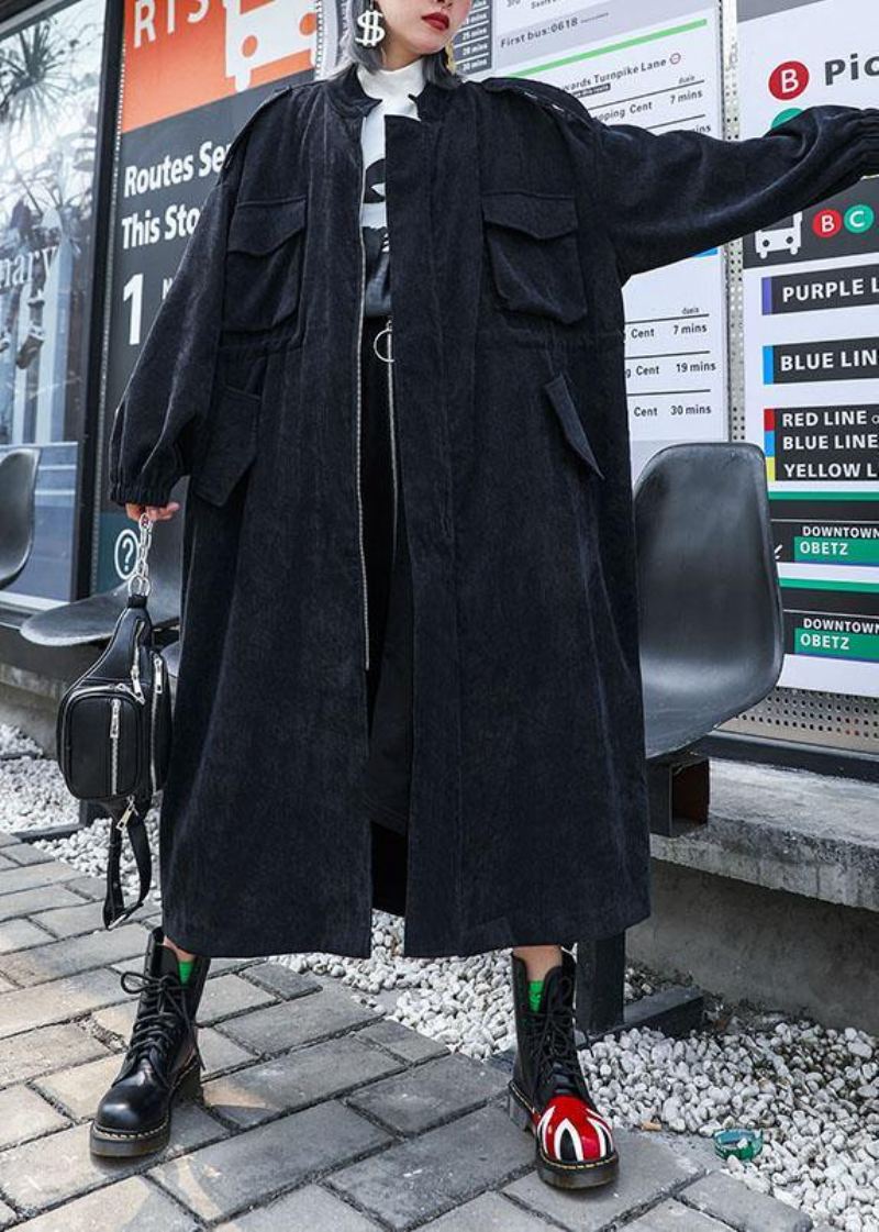 Manteaux De Mode À Fermeture Éclair Biologique Pour Femmes Vêtements D'extérieur Noirs Grande Taille Automne - Noir