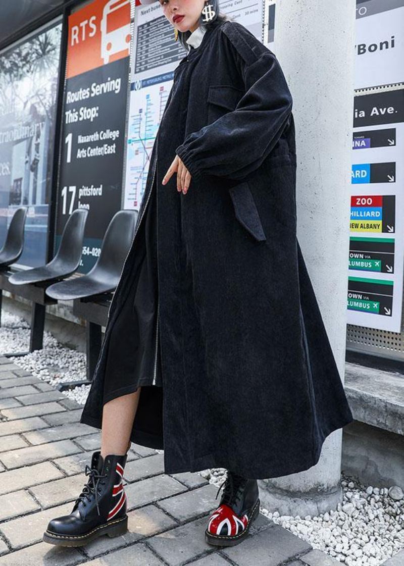 Manteaux De Mode À Fermeture Éclair Biologique Pour Femmes Vêtements D'extérieur Noirs Grande Taille Automne - Noir