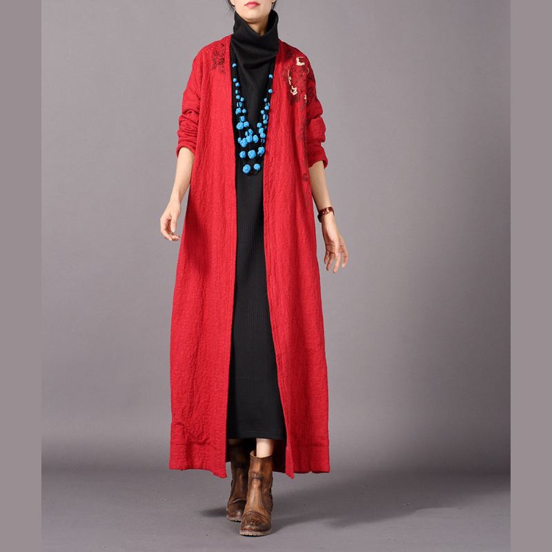 Manteaux Rouges Vintage Grande Taille Broderie Baggy Trench Coat Ouverts Sur Le Côté - Jaune