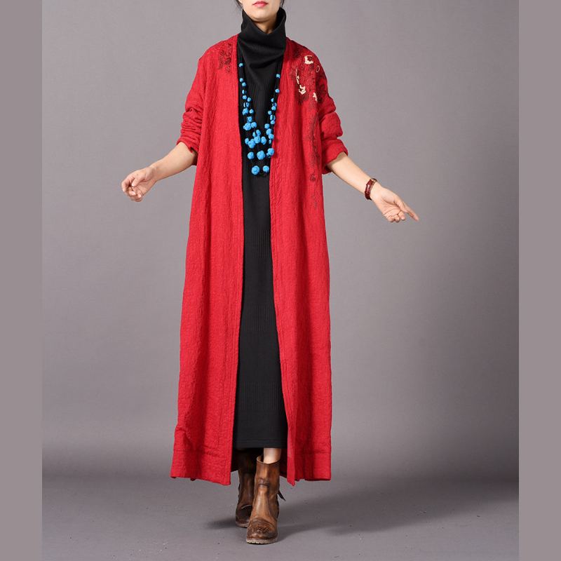 Manteaux Rouges Vintage Grande Taille Broderie Baggy Trench Coat Ouverts Sur Le Côté - Jaune