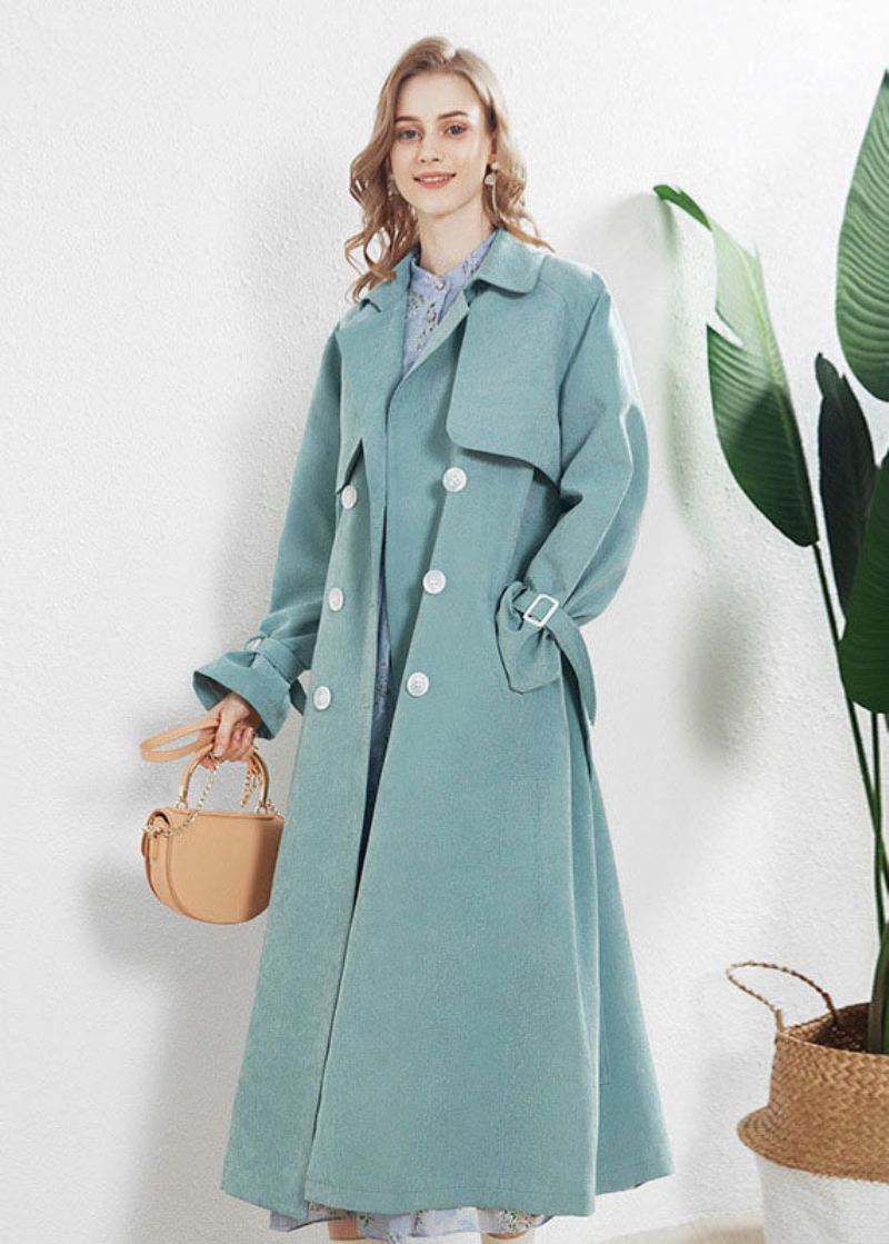 Mode Bleu Clair Col Claudine Double Poitrine Trench Automne