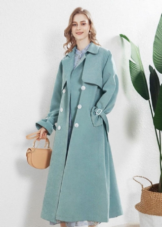 Mode Bleu Clair Col Claudine Double Poitrine Trench Automne