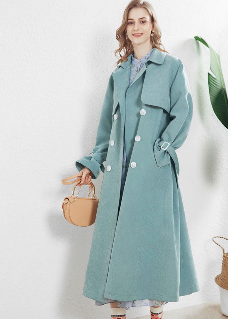 Mode Bleu Clair Col Claudine Double Poitrine Trench Automne - Trenchs femmes