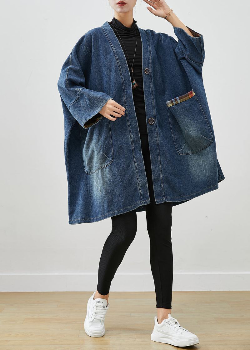 Mode Bleu Surdimensionné Patchwork Denim Manteaux Automne