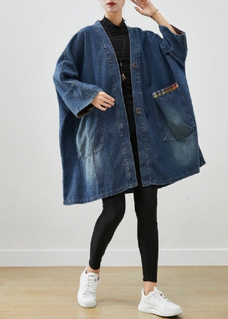 Mode Bleu Surdimensionné Patchwork Denim Manteaux Automne