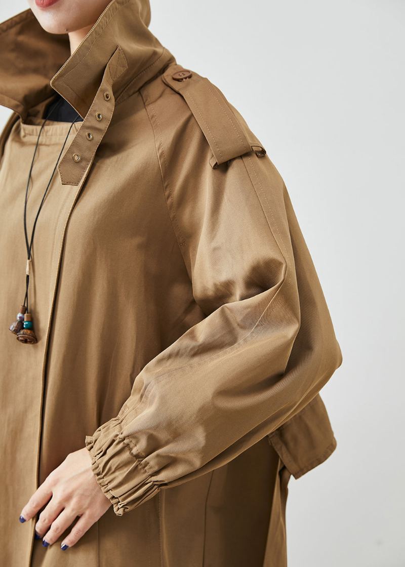 Mode Chocolat Poches Surdimensionnées Manteau En Coton Vêtements D'extérieur Automne - Trenchs femmes