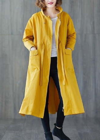 Mode Jaune Manteau Femmes Grande Taille Automne Volants Cordon À Glissière