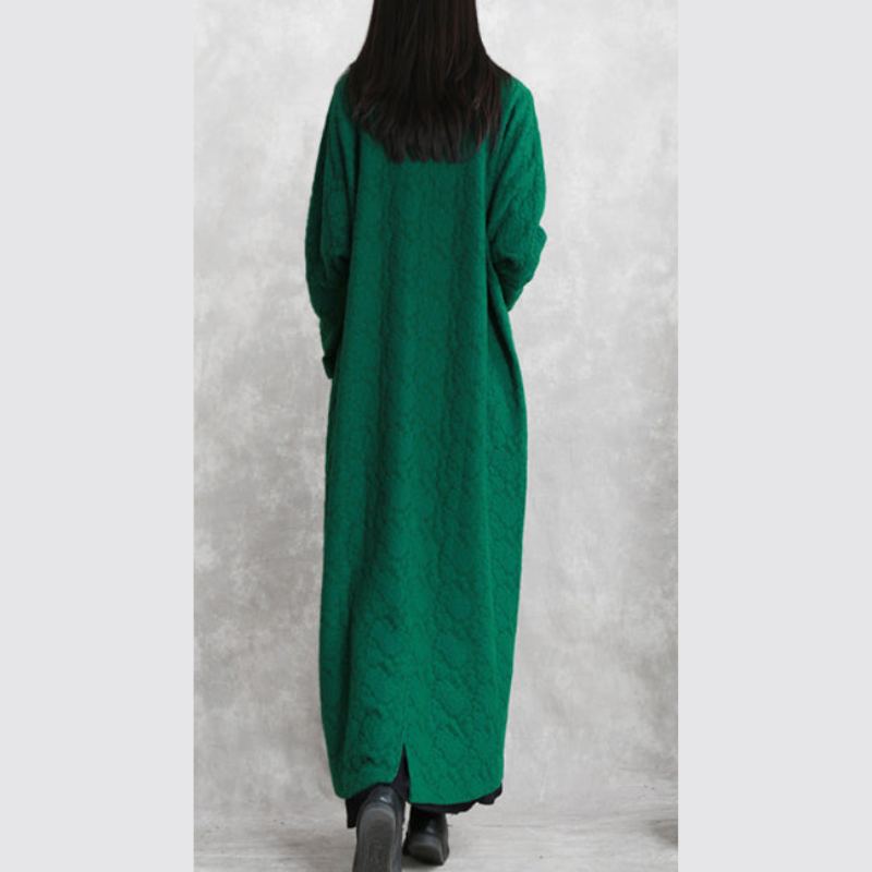 Mode Vert Maxi Manteau Décontracté Stand Poches Coton Lin Femmes À Manches Longues Baggy - Trenchs femmes