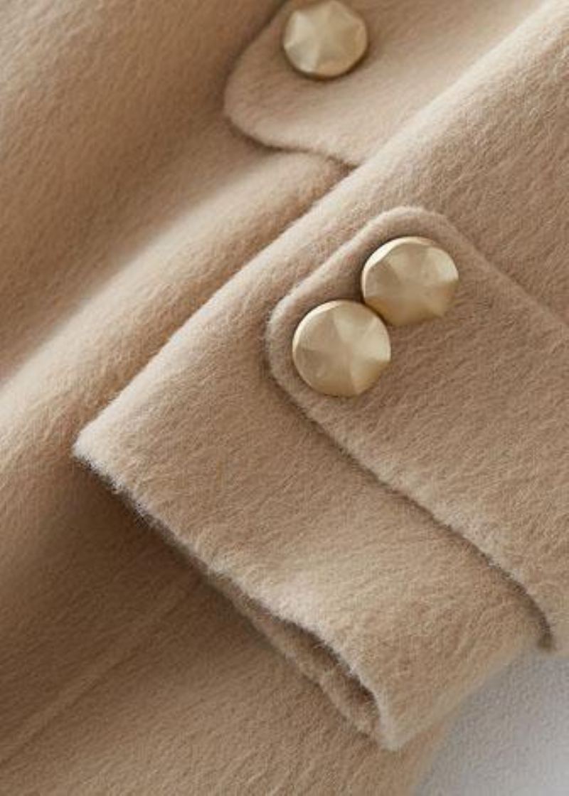 Mode Vêtements D'extérieur En Laine Beige Manteaux Longs Surdimensionnés Col En Fourrure En Cranté - Trenchs femmes