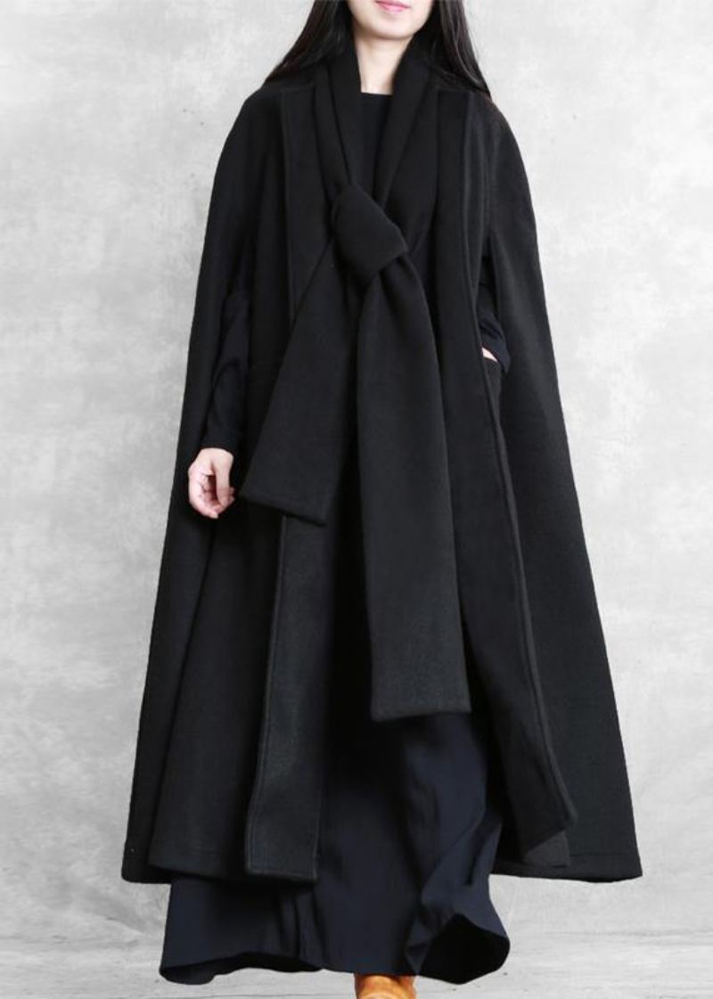 Nouveau Manteau Ample Long Vestes D'hiver Noir Plusieurs Méthodes De Port Manteaux En Laine - Trenchs femmes