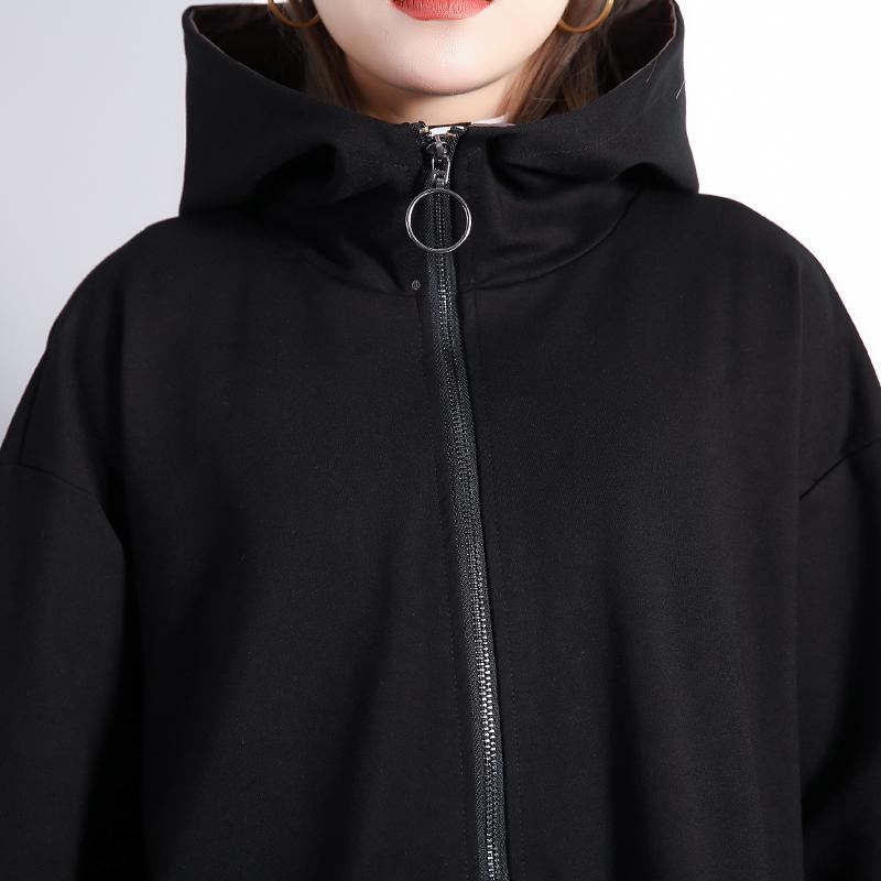 Nouveau Manteau D'hiver Noir Surdimensionné À Capuche Vêtements D'extérieur À Fermeture Éclair Poches Fines Trench Coat - Trenchs femmes