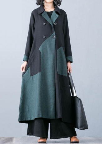 Nouveau Manteau Long Grande Taille Automne Veste Vert Patchwork Double Poitrine Manteaux Femmes