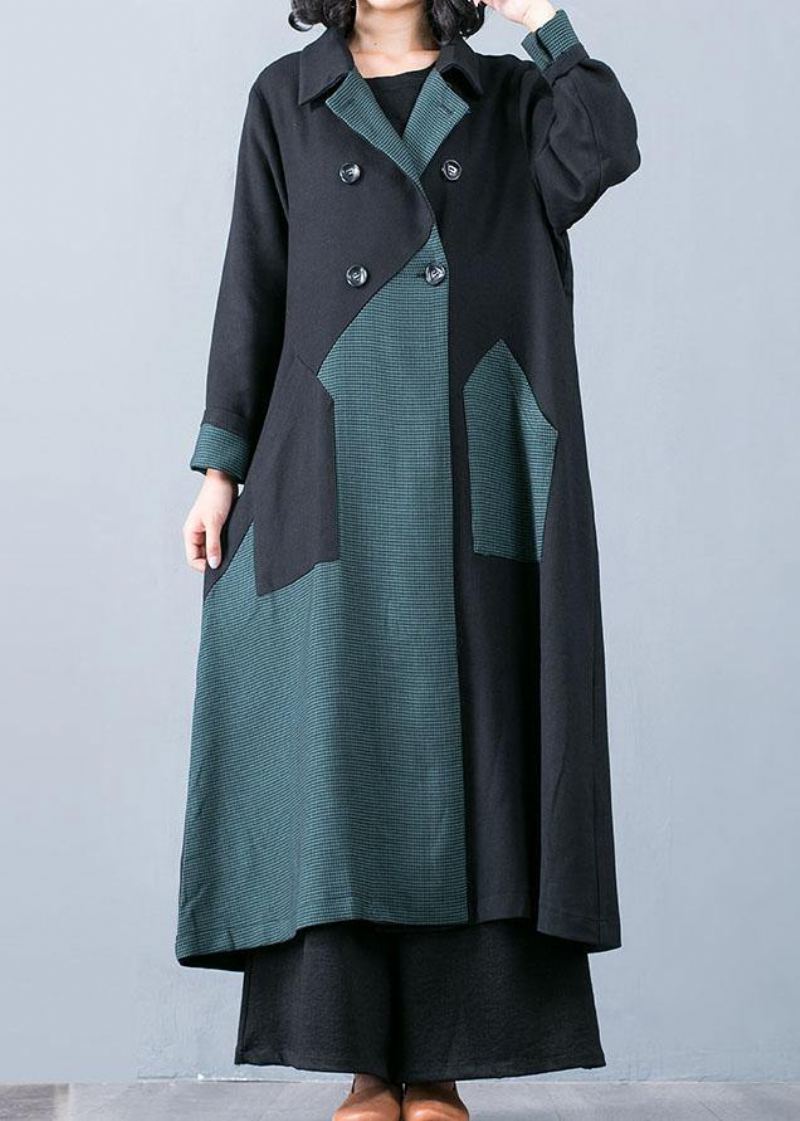 Nouveau Manteau Long Grande Taille Automne Veste Vert Patchwork Double Poitrine Manteaux Femmes - Rouge